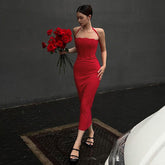 Robe longue de soirée ajustée avec cordon de serrage et robe fourreau dos nu